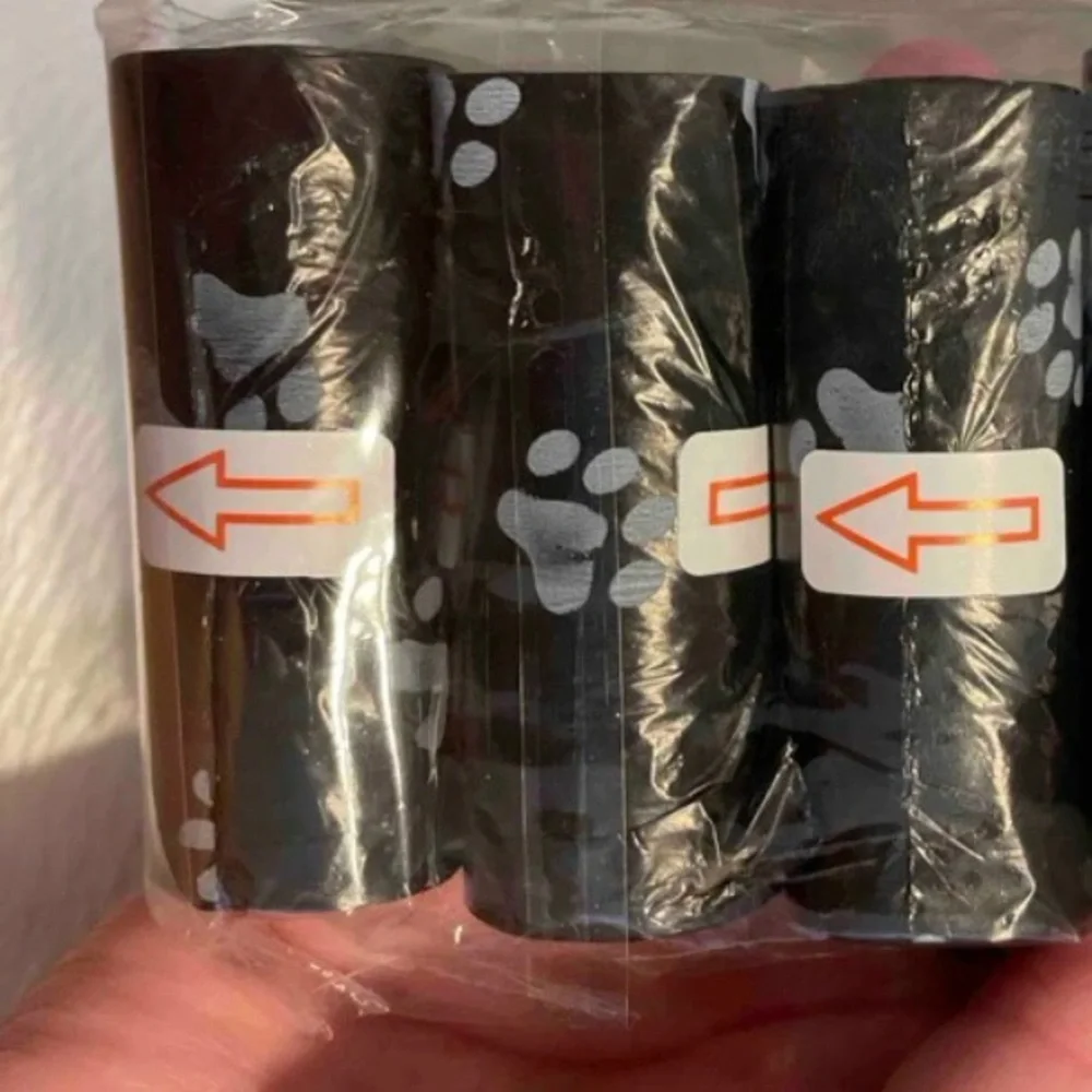 3 White Paw Print Black Poo Poop Sack Dog Pet Baggie Disposable Waste Bag Roll